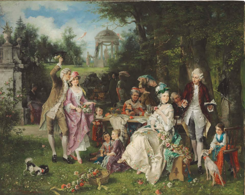 Image of Victorian garden party (renaissance painting style) 